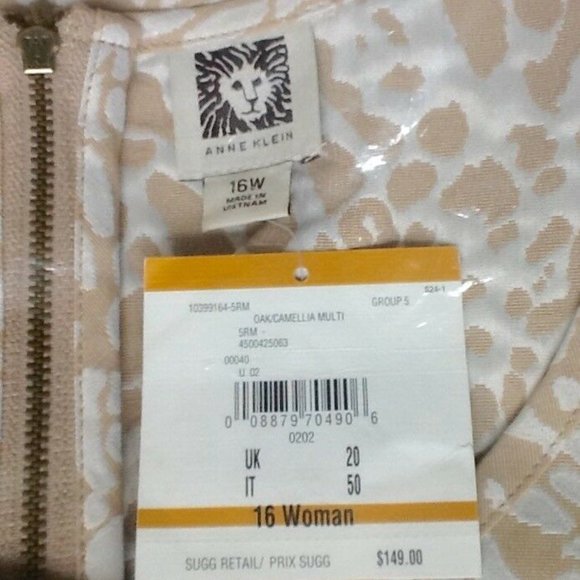 new ANNE KLEIN Size 16W Ivory Leopard Print Jacquard Tone-on-Tone Party Dress - Picture 4 of 5